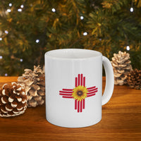 Zia Symbol & Sunflower 11oz Coffee Mug - Southwestern Charm for Your Daily Brew!"