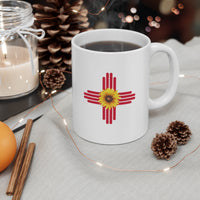 Zia Symbol & Sunflower 11oz Coffee Mug - Southwestern Charm for Your Daily Brew!"